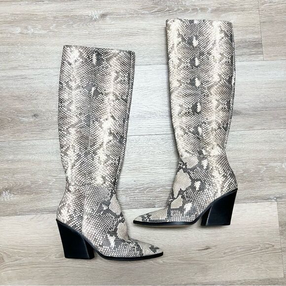 Dolce Vita Snake Print Knee High Block Heel Zip Boots Womens Size 7 - Picture 1 of 9